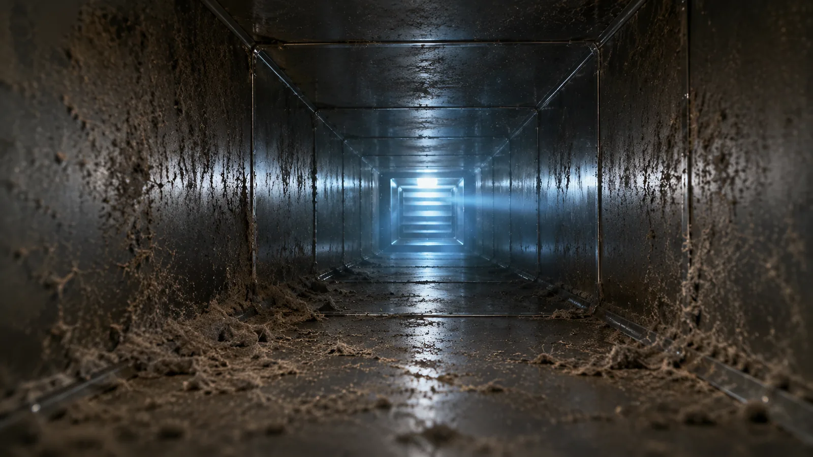 Dirty air duct interior before cleaning